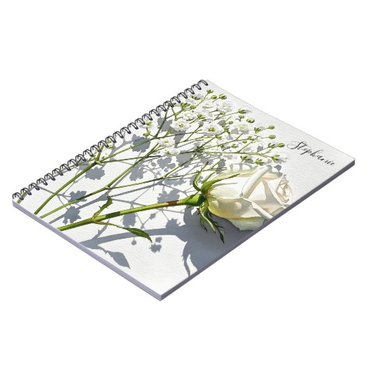 Personalized White Rose Floral Journal Notebook ノートブック (左側)