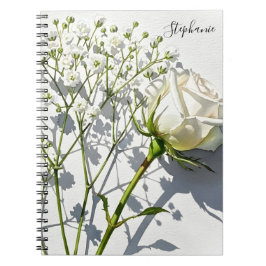 Personalized White Rose Floral Journal Notebook ノートブック