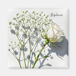 Personalized White Rose Floral Magnet マグネット