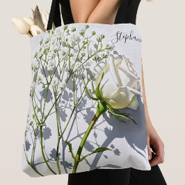 Personalized White Rose Floral Tote Bag トートバッグ