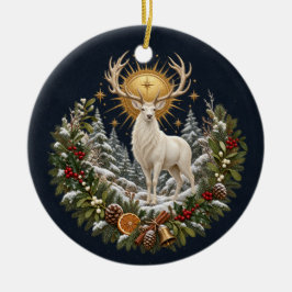 Personalized White Stag Yule Family Ornament セラミックオーナメント