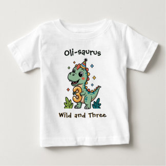 Personalized Wild and Three Dinosaur 3rd Birthday ベビーTシャツ