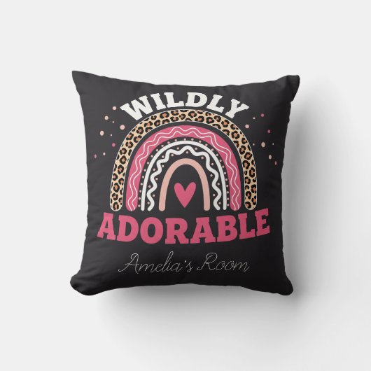 Personalized Wild One Boho Leopard Rainbow Throw  クッション (正面)