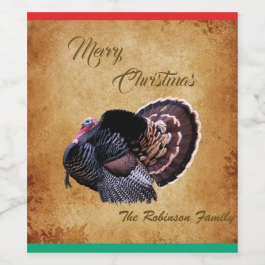 Personalized Wild Turkey Merry Christmas ワインラベル (シングルラベル)