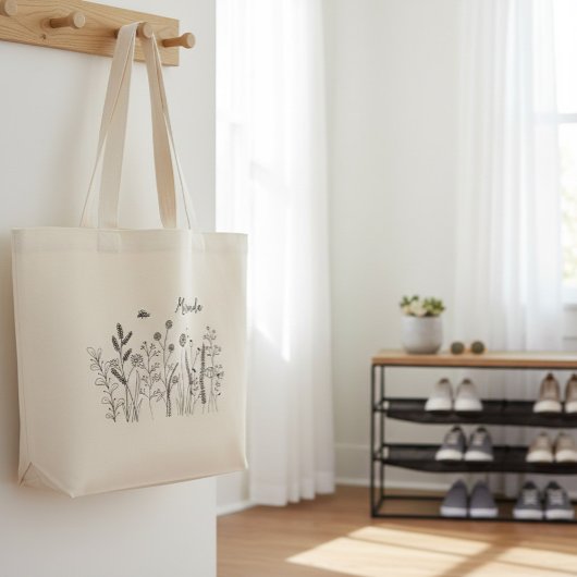 Personalized Wildflower Botanical Art Tote Bag ラージトートバッグ