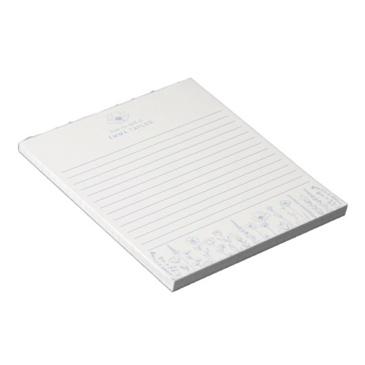 Personalized Wildflower Dusty Blue Desk Notepad ノートパッド (アングル)