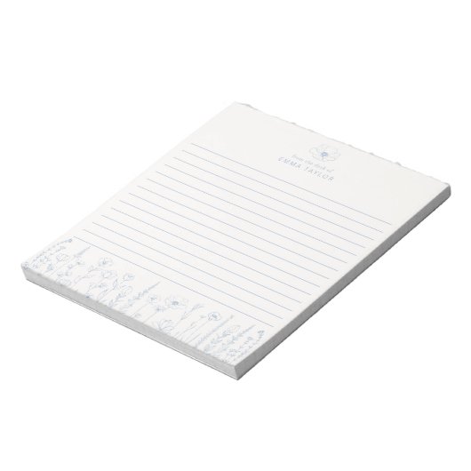 Personalized Wildflower Dusty Blue Desk Notepad ノートパッド (回転)