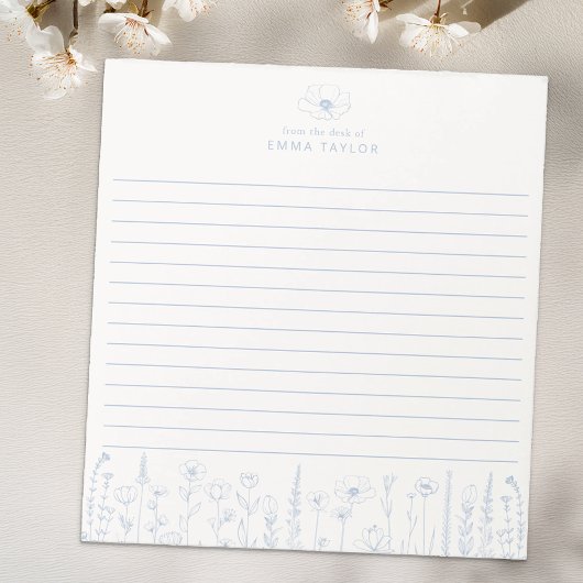 Personalized Wildflower Dusty Blue Desk Notepad ノートパッド