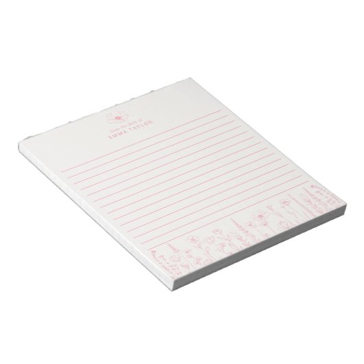 Personalized Wildflower Floral Desk Notepad ノートパッド (アングル)