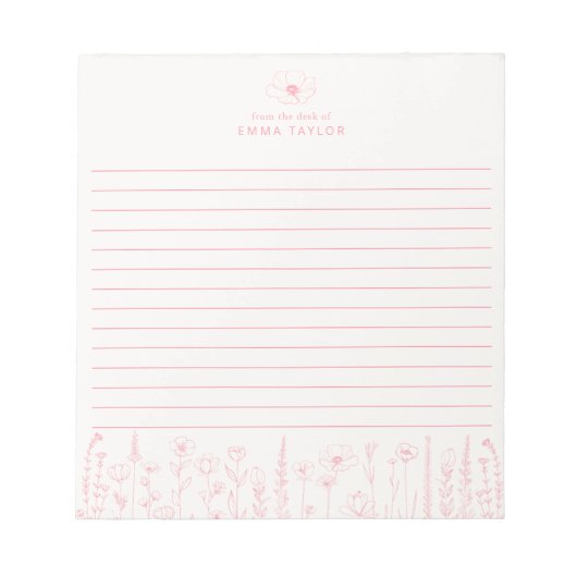 Personalized Wildflower Floral Desk Notepad ノートパッド (正面)