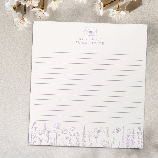 Personalized Wildflower Lavender Desk Notepad ノートパッド