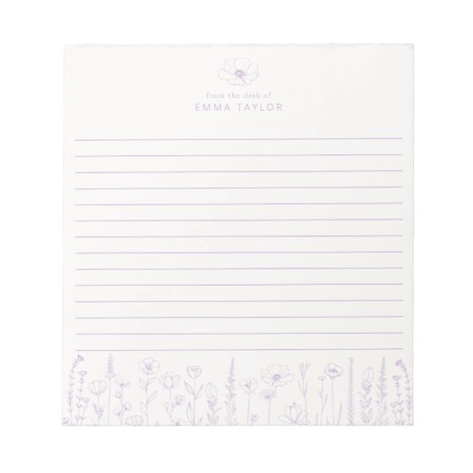 Personalized Wildflower Lavender Desk Notepad ノートパッド (正面)