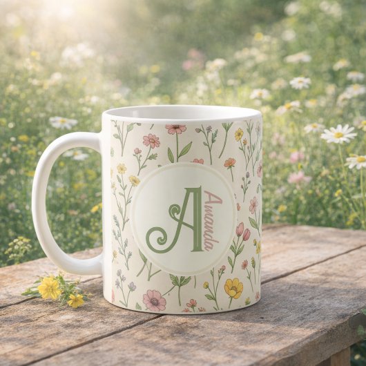 Personalized Wildflower Monogram Mug コーヒーマグカップ