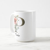 Personalized Wildflower Monogram Mug Gift for Mom コーヒーマグカップ (正面左)