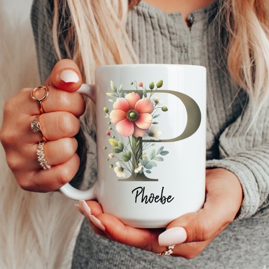 Personalized Wildflower Monogram Mug Gift for Mom コーヒーマグカップ