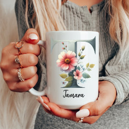 Personalized Wildflower Monogram Mug Gift for Mom コーヒーマグカップ