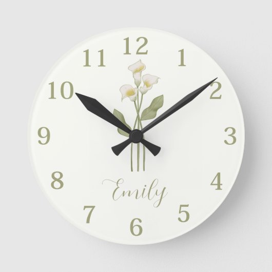 Personalized Wildflower Name ラウンド壁時計 (正面)