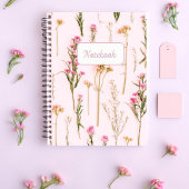 Personalized Wildflower Pink Spiral Notebook ノートブック