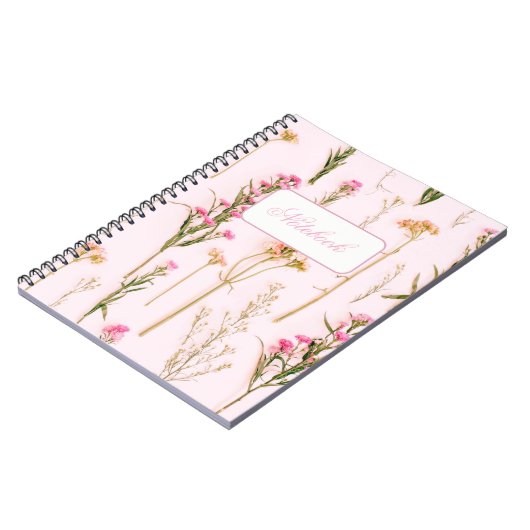 Personalized Wildflower Pink Spiral Notebook ノートブック (左側)