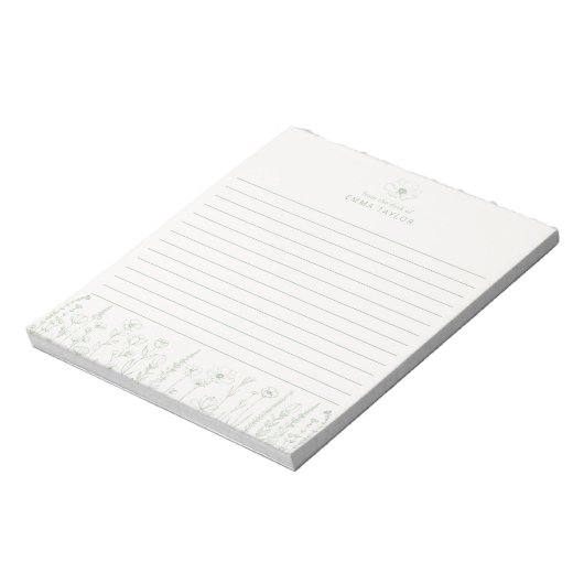 Personalized Wildflower Sage Green Desk Notepad ノートパッド (回転)
