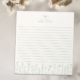 Personalized Wildflower Sage Green Desk Notepad ノートパッド
