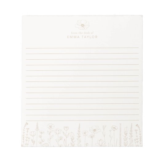 Personalized Wildflower Taupe Desk Notepad ノートパッド (正面)