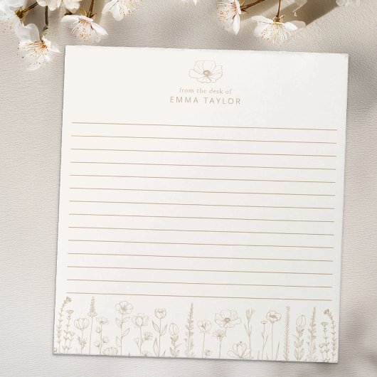 Personalized Wildflower Taupe Desk Notepad ノートパッド