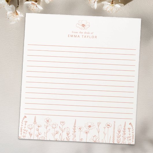 Personalized Wildflower Terracotta Desk Notepad ノートパッド