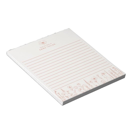 Personalized Wildflower Terracotta Desk Notepad ノートパッド (アングル)