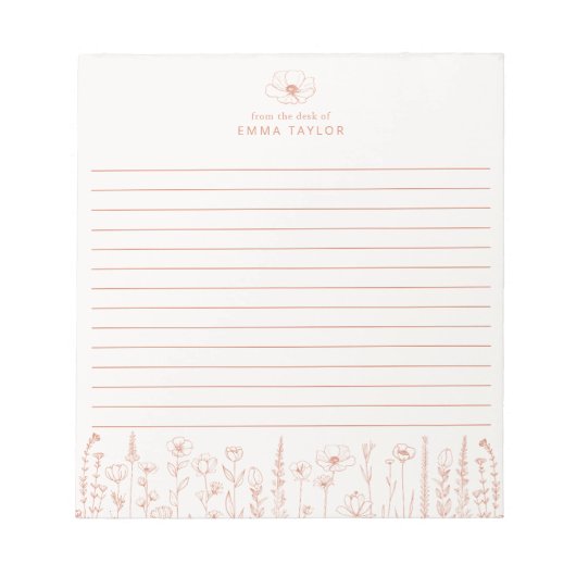 Personalized Wildflower Terracotta Desk Notepad ノートパッド (正面)