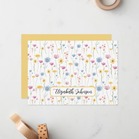 Personalized Wildflowers Floral Note Card ノートカード (正面/裏面インサイチュ)