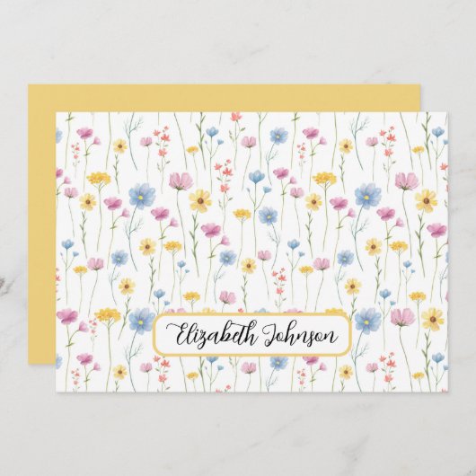 Personalized Wildflowers Floral Note Card ノートカード (正面/裏面)