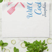 Personalized Will Cook for Cocktails Funny Elegant キッチンタオル (折り畳み)