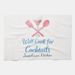 Personalized Will Cook for Cocktails Funny Elegant キッチンタオル