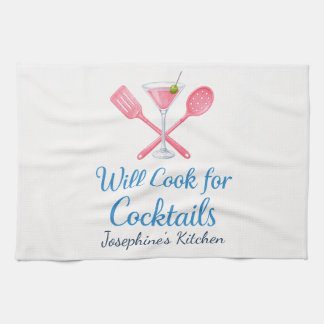 Personalized Will Cook for Cocktails Funny Elegant キッチンタオル