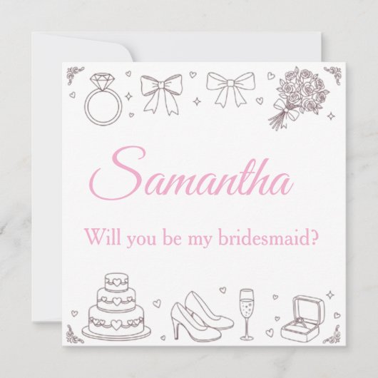 Personalized Will You Be My Bridesmaid Card  招待状 (正面)