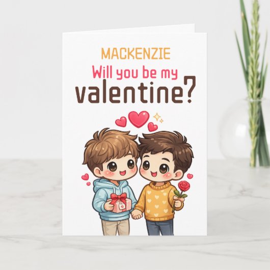 Personalized Will You Be My Valentine Gay Couple シーズンカード (正面)