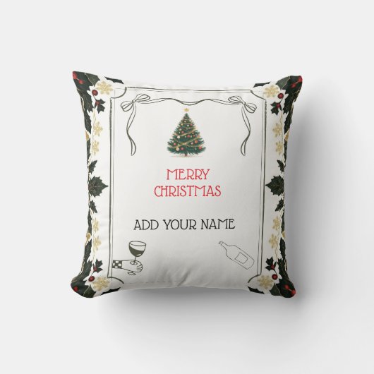 Personalized Wine Lover Christmas Tree Pillow クッション (正面)