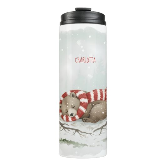 Personalized Winter Bear Tumbler – Sleeping Animal タンブラー (正面)