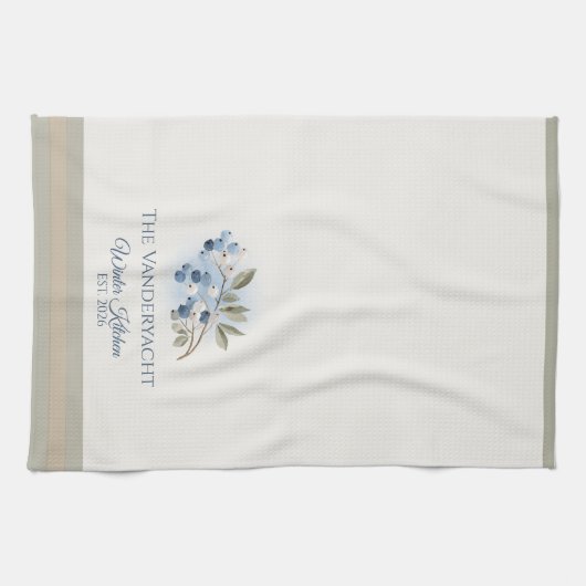 Personalized Winter – Blue Berry Botanical キッチンタオル (横)