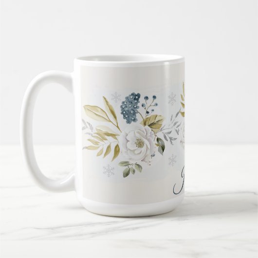 Personalized Winter Botanical Floral コーヒーマグカップ (左)