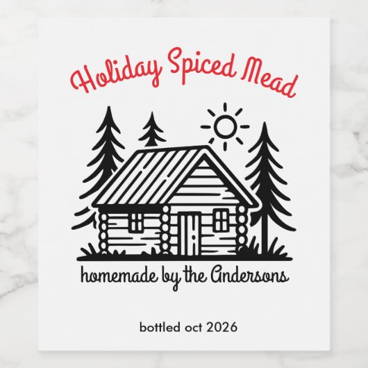 Personalized Winter Cabin Holiday Spiced Mead ワインラベル (シングルラベル)