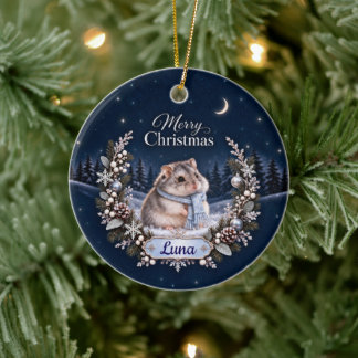 Personalized Winter Night Christmas Hamster Orname セラミックオーナメント