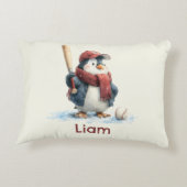 Personalized Winter Penguin Baseball Kid アクセントクッション (裏面)