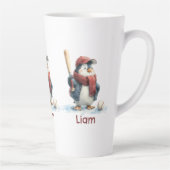 Personalized Winter Penguin Baseball Kid カフェラテマグ (右)
