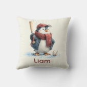 Personalized Winter Penguin Baseball Kid クッション (裏面)