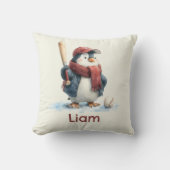 Personalized Winter Penguin Baseball Kid クッション (正面)