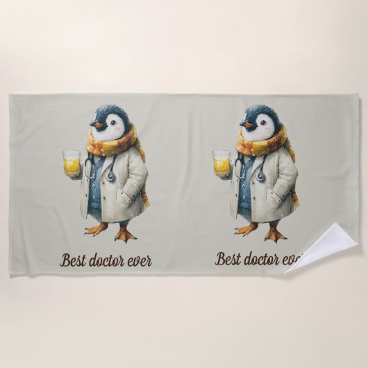 Personalized Winter Penguin “Best Doctor Ever” ビーチタオル (正面)