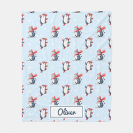 Personalized Winter Penguin Boys Fleece Blanket フリースブランケット