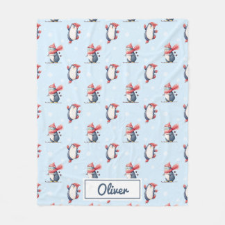 Personalized Winter Penguin Boys Fleece Blanket フリースブランケット